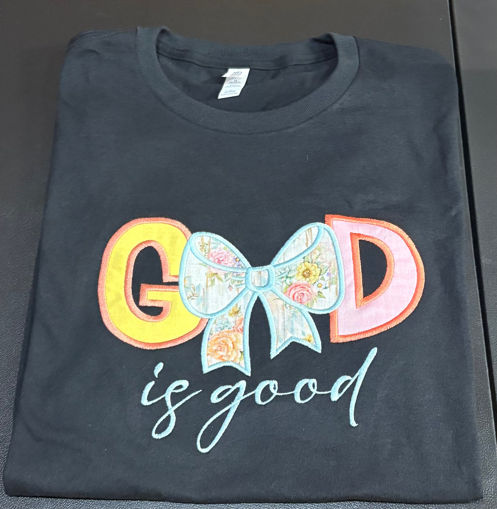 God Is Good Applique Embroidery T-Shirt