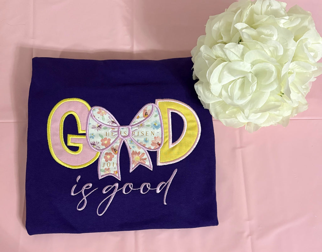 God Is Good Applique Embroidery T-Shirt