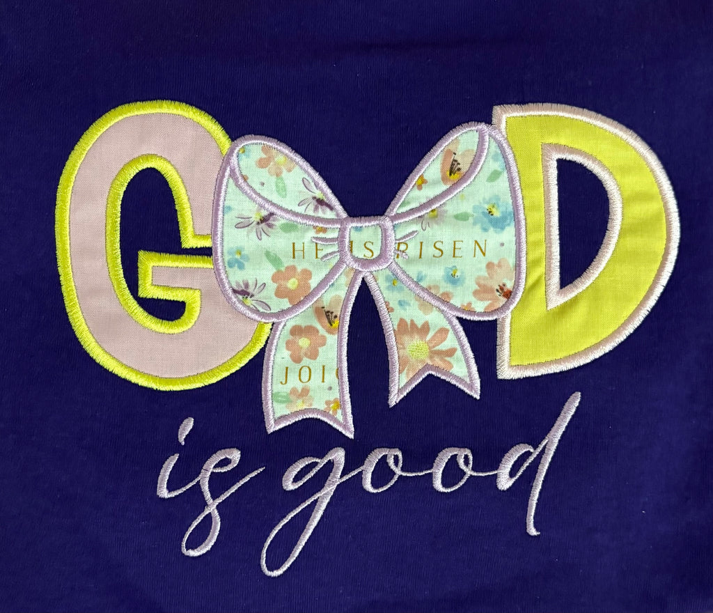 God Is Good Applique Embroidery T-Shirt