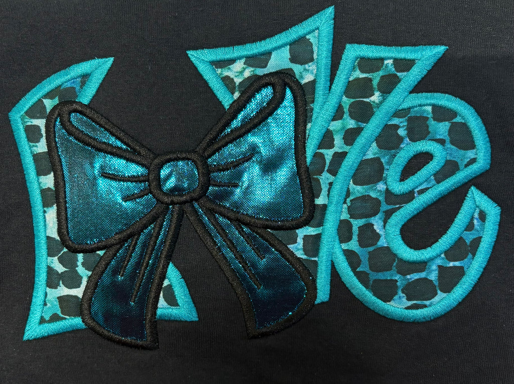 LOVE BLUE CHEETAH Applique Embroidered T-Shirt